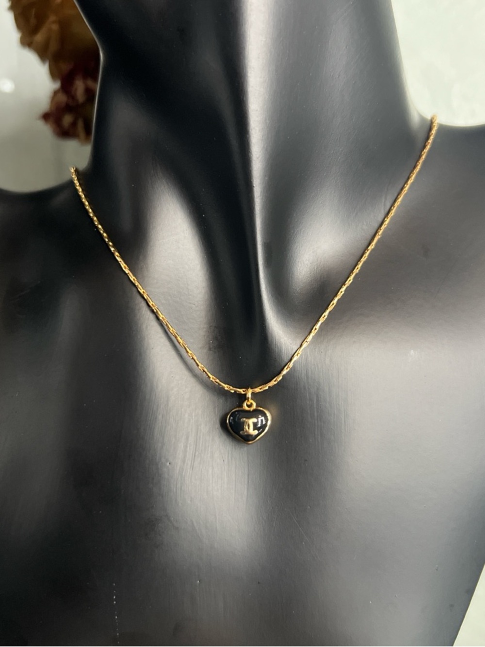 Gold Heart Pendant Necklace with Black